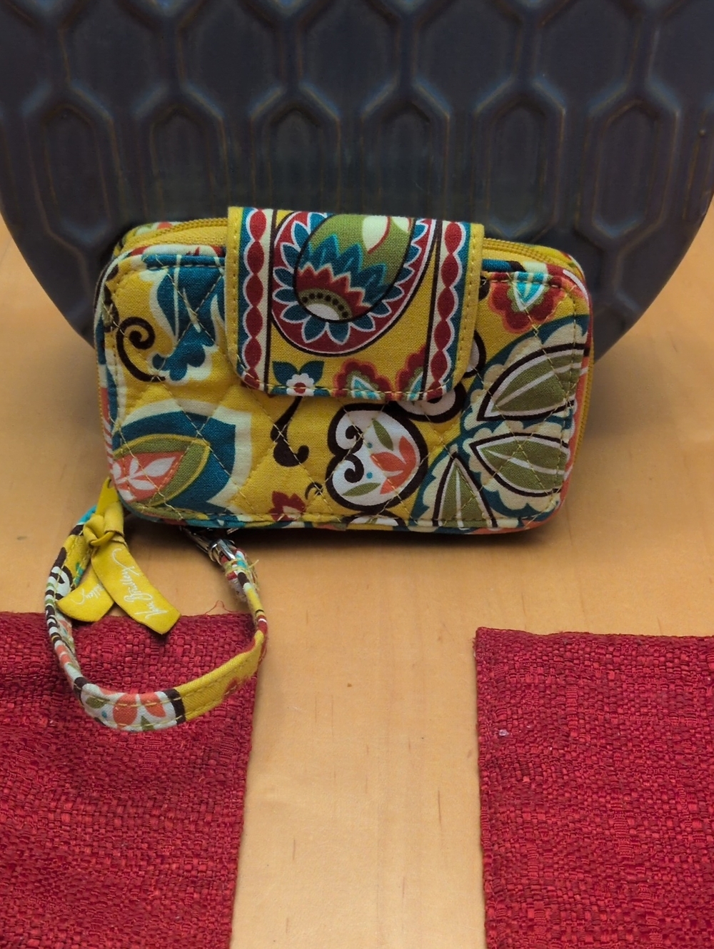 Vera Bradley Yellow Quilted Floral Paisley Wristlet